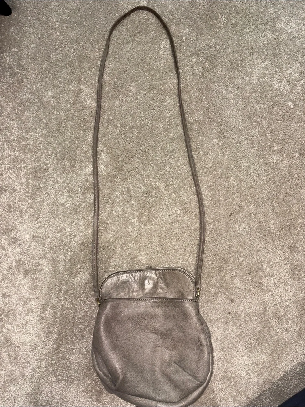 HOBO Gray-Taupe Leather Hobo Bag with Tassel Detail